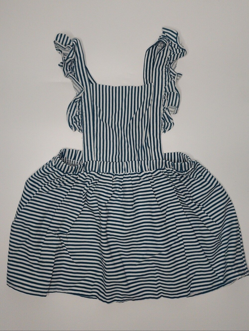 Striped Navy and White Ruffle Strap Casual Kids Dress